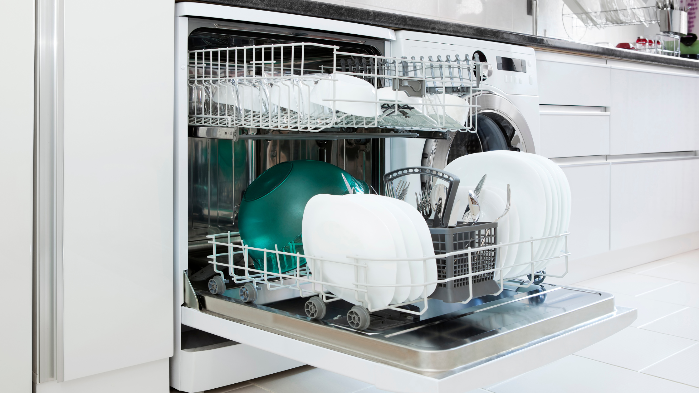Dishes drying in a dishwasher